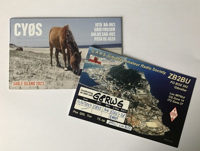 QSL cards from CY0S and ZB2BU