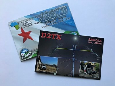 QSL cards from J28MD and D2TX
